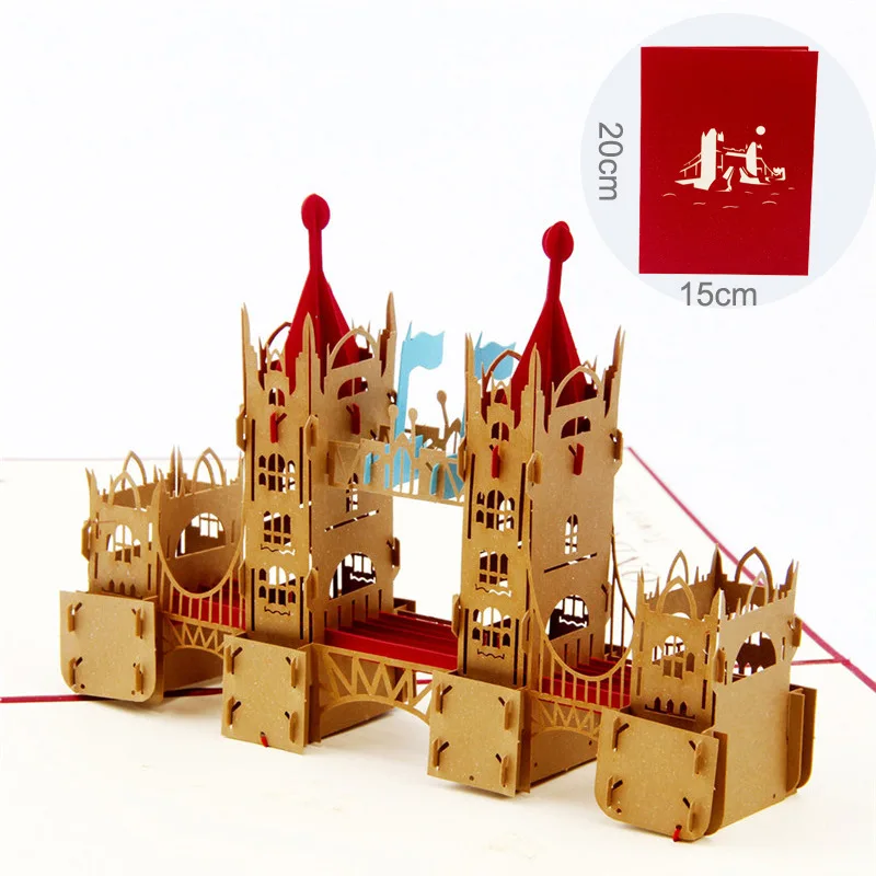 London Bridge-red 3D всплывающие Пригласительные открытки 3D бумажные мировые аттракционы поздравительные открытки на день рождения 3D туристическая открытка сохранить дату Подарочная открытка для мальчика - Цвет: London Bridge-red