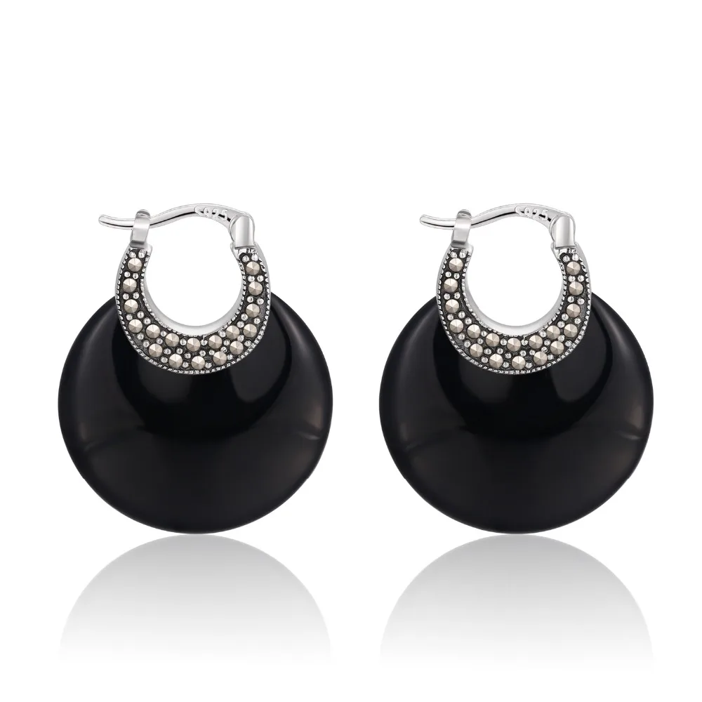 

MetJakt Bohemia Natural Agate/White Chalcedony Drop Earrings with Zircon Solid 925 Sterling Silver Earring for Women Jewelry