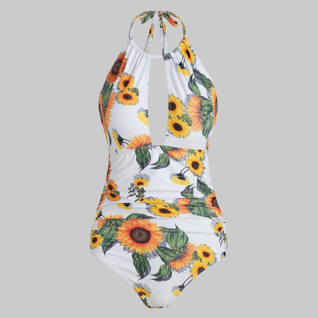 Женский купальник Цельный с подсолнухом открытой спиной монокини zwemkleding vrouwen