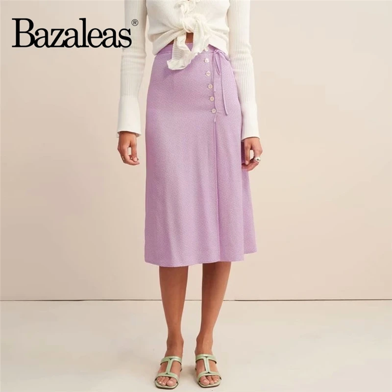 Женская юбка с завышенной талией фиолетовая повседневная средней длины завязкой