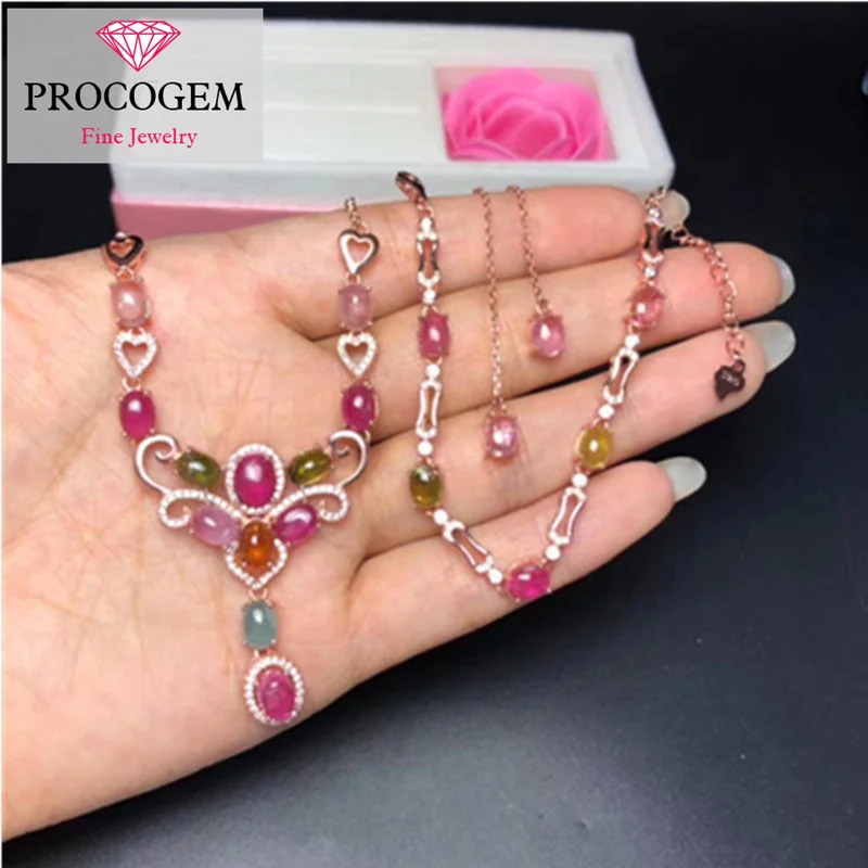 Женский комплект украшений из натурального турмалина серебро 925 пробы #274 |