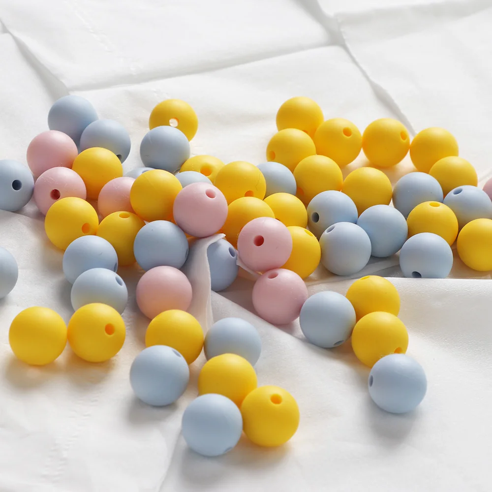 TYRY.HU 30pc Silicone Beads 15mm Pastel Yellow Teether Bead DIY Chew Necklace Charms Pacifier Clip Bead