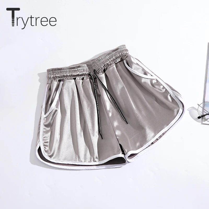 Trytree летние шорты для женщин повседневные полиэфирные одноцветные с буквенным