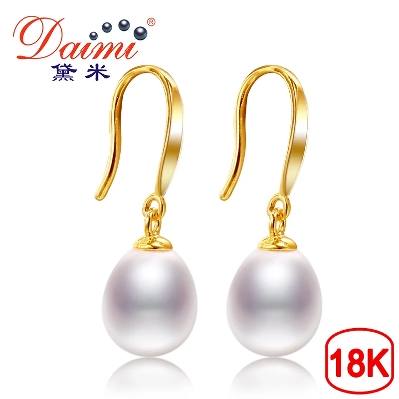 Женские серьги Крючки DAIMI из белого пресноводного жемчуга 18 К золото 8 9 мм|jewelry gold