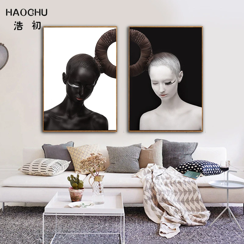 HAOCHU модная Картина на холсте для девочек черно белые абстрактные фигуры