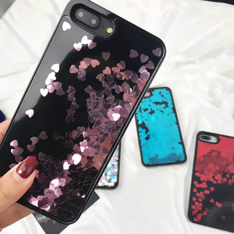 Динамические жидкие наклейки на ногти сердечки блестки телефонные чехлы для iPhone