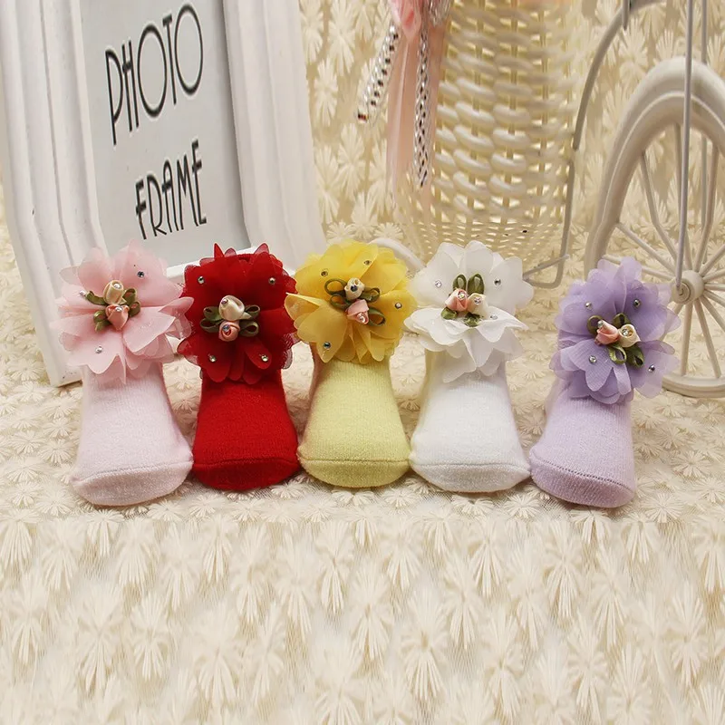 2017 милые однотонные носки принцессы для девочек красивые мягкие с цветочным