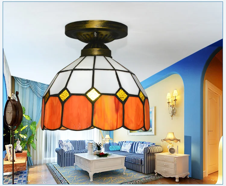 Тиффани стиль диам. Круглый витражный стеклянный светодиодный потолочный
