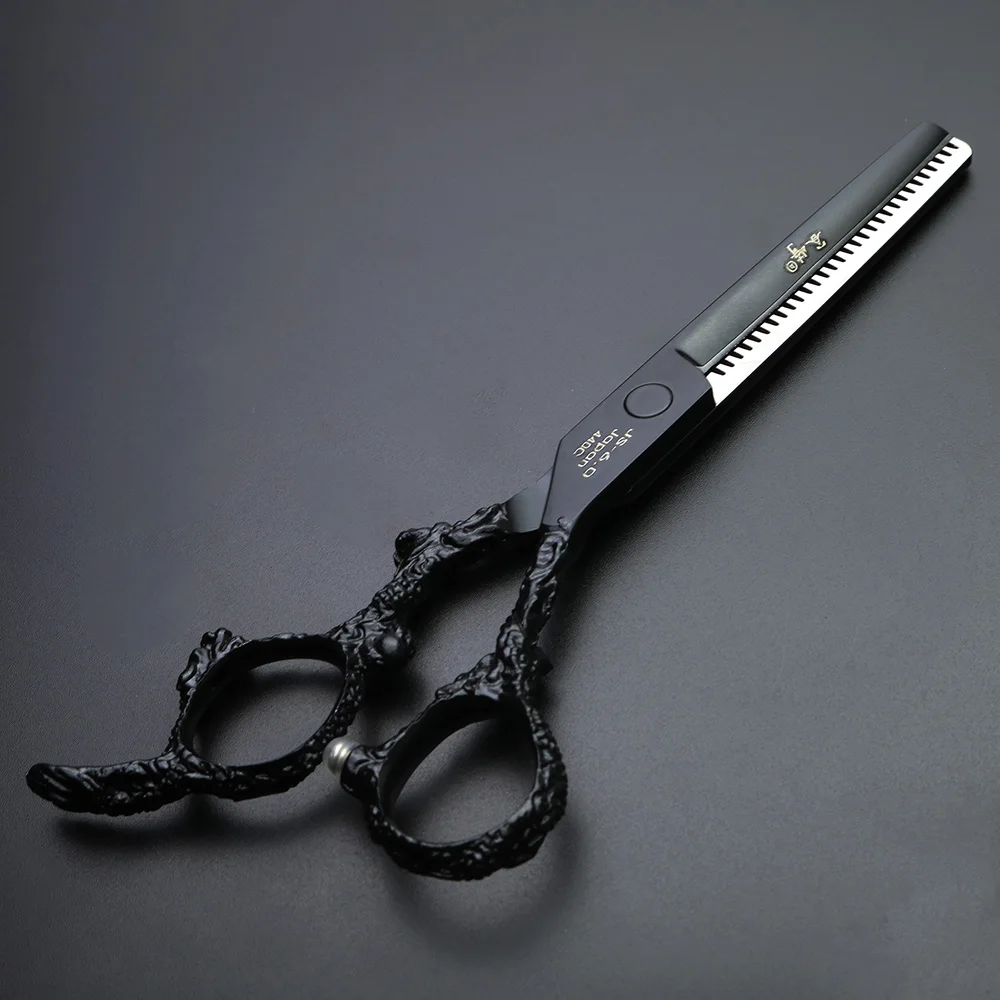 Black 6 inch Japan 440C hair scissors dragon type handle barber sharp cutting and thinning set | Красота и здоровье