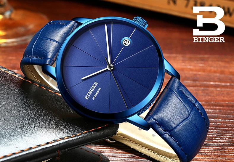 Брендовые Часы Seiko с автоматическим перемещением, мужские механические часы t BINGER, полностью черные часы с сетчатым ремешком из нержавеющей стали, мужские часы