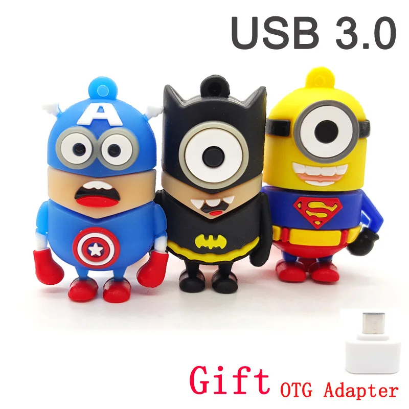 Мультфильм USB 3 0 флэш накопитель 4 ГБ 8 16 32 64 флеш Миньоны с OTG адаптер карта памяти