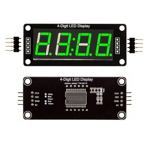 TM1637 4-значный светодиодный дисплей 0,56 дюйма, 0,56 дюйма, 7 сегментов, дисплей цифровые часы-трубка, модуль с двумя точками, зеленый светодиодный модуль дисплея для Arduino