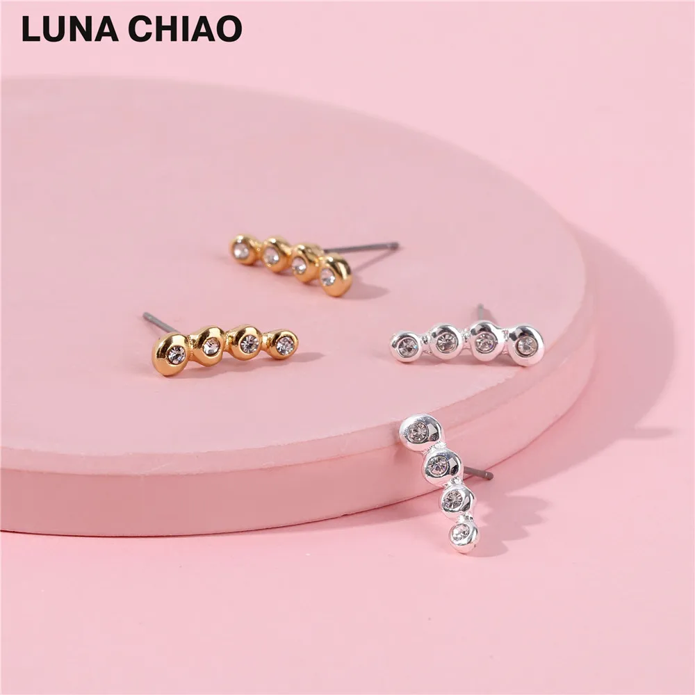 Женские серьги пусеты LUNA CHIAO модные с металлическими кристаллами|post earrings|crystal