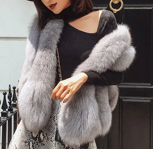 grey Tatyana furclub натуральный Лисий меховой жилет дизайн женская меховая куртка натуральный Лисий мех жилет Зимний короткий жилет куртки - Цвет: grey