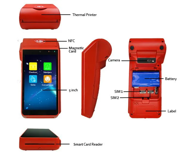 Бесплатный SDK предлагается Android 5 1 сенсорный экран POS принтер для ресторана оплаты