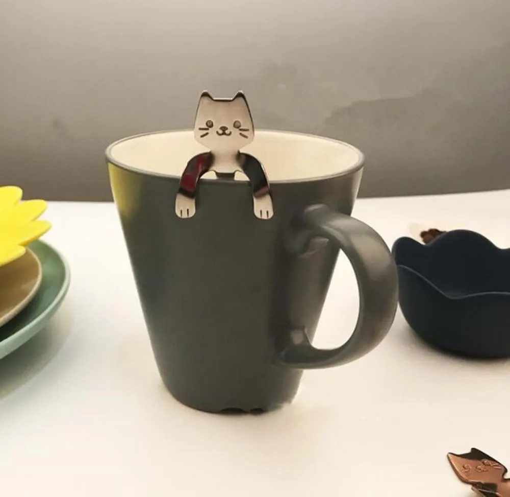 4 шт./компл. Творческий Кот из мультфильма Кофе нержавеющая сталь для ложек