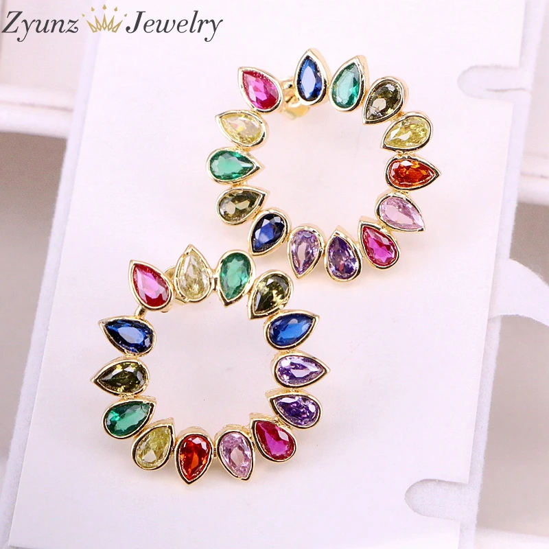 5 пар 2019 серьги гвоздики из циркониевого камня с радужными каплями Круглый Фианит
