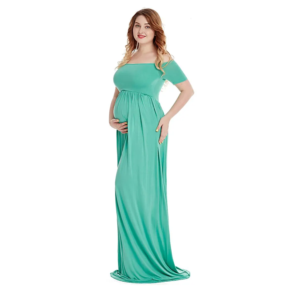 VOGUEON Women Pregnant Dress for Photo Off Shoulder Short Sleeve Ruched Baby Shower Evening Party Gown Summer Maternity Clothes | Мать и