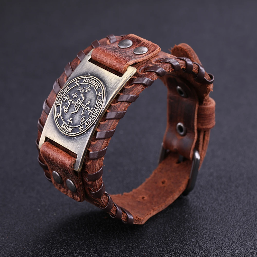 LIKGREAT Michael Archangel браслет для мужчин Pulseira Masculina языческий Амулет из натуральной кожи