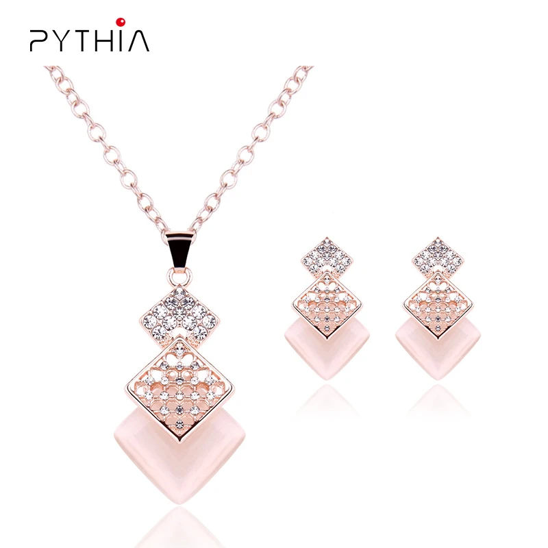 Pythia Состоят 3 Цвет Стали Ювелирные Гтп Бренд Женщин Серьги и Ожерелье Комплект