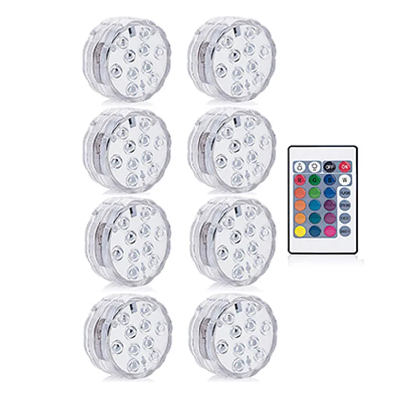 10 Led пульт дистанционного управления RGB погружной светильник на батарейках подводный ночник наружная ваза чаша садовые вечерние украшения - Испускаемый цвет: 8 lamp 1 remote