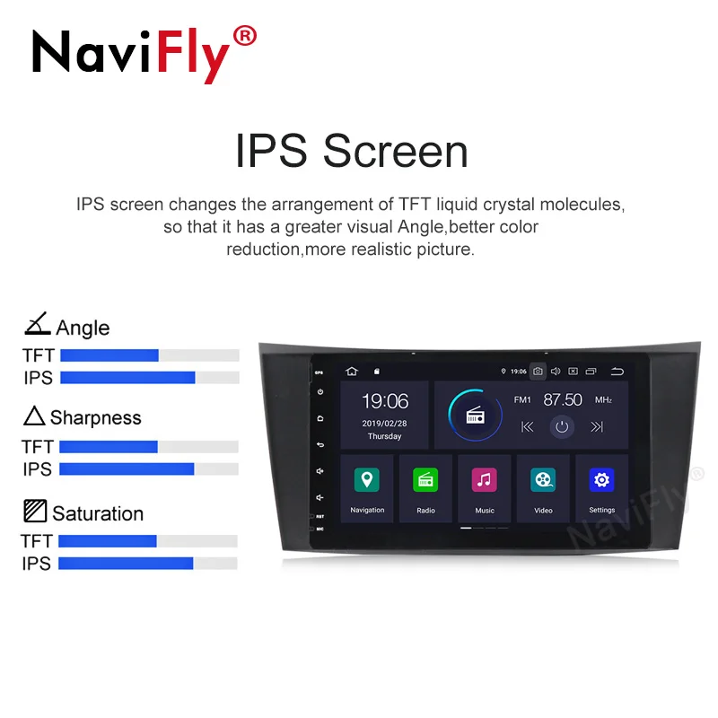 Автомобильный GPS навигатор NaviFly IPS экран DSP Android 9 0 8 '' для Mercedes Benz E class W211 E200 E220 E300