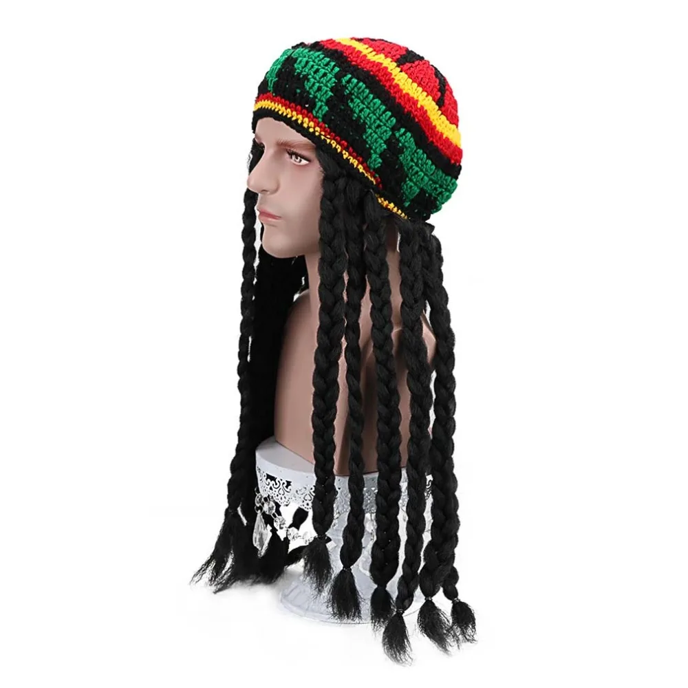 28 &quotдлинный черный синтетический парик раста дреды Tam Reggae вязаная шапка ямайский