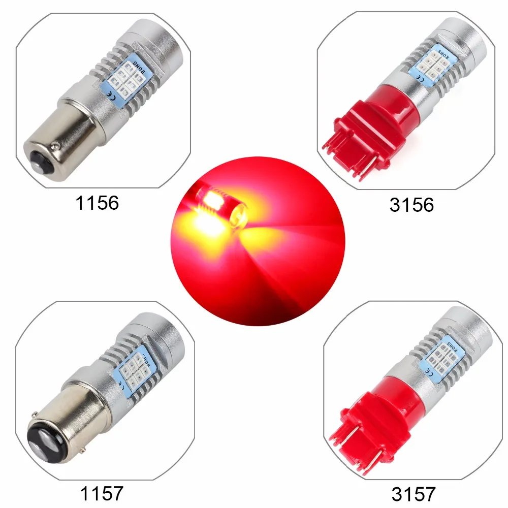 Keyecu 2x1156/1157/3156/3157 2835 21SMD Extremely Bright Red LED Bulbs Projector Lens 10-30V Works as Brake Light Tail | Автомобили и