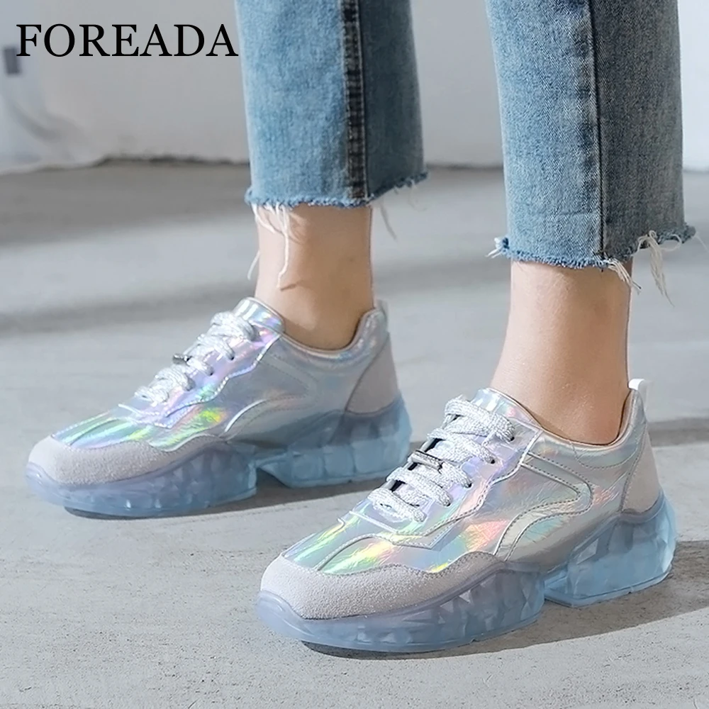

FOREADA Women Shoes Spring Flats Sneakers Cow Suede Mixed Colors Flat Platform Shoes Genuine Leather Round Toe Shoes Lady 35-39
