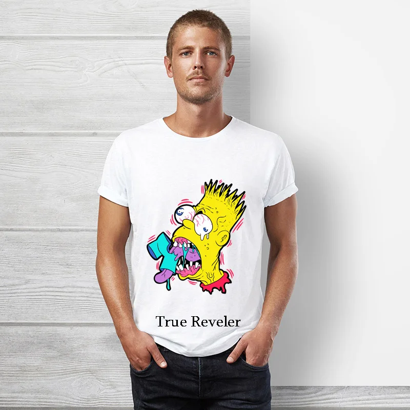 S07 True reveler Барт Симпсон Футболка Забавный мультфильм для мужчин короткий рукав хип хоп милые топы Футболка Барт Симпсон Летняя мужская - Цвет: S07