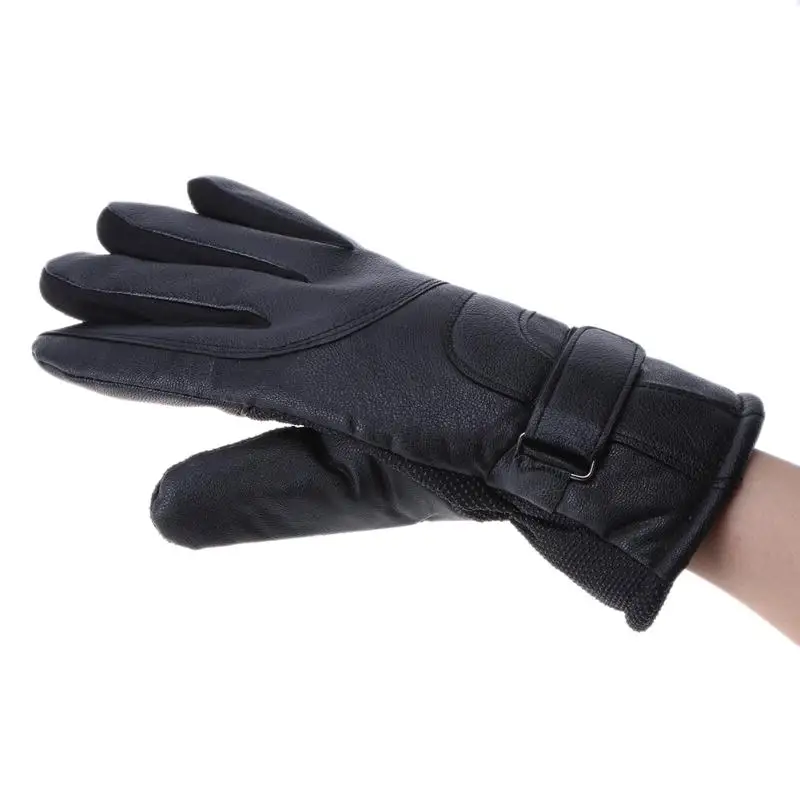 Full Leather Winter Men Women Mittens Ticken Plus Fleece Warm Touch Screen Stylish Style Unisex Solid Black Cotton Gloves | Аксессуары