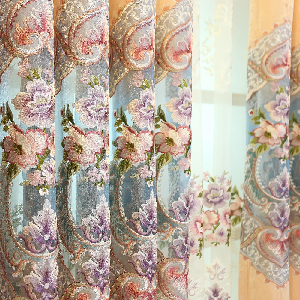 

New European Style Curtains for Living Dining Room Bedroom Chenille Embroidered Curtains Finished Product Customization Valance