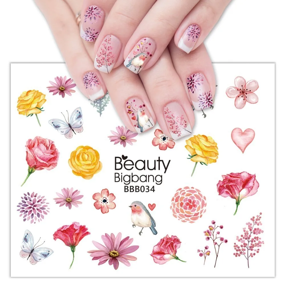 BeautyBigBang дизайн ногтей Стикеры на ногти бабочка птица цветок изображение