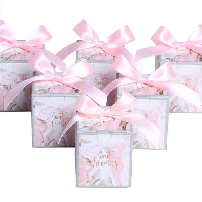 Pink 100 шт/50 шт розовая Подарочная коробка свадебные сувениры Упаковка Baby Shower День рождения коробка для конфет с лентой - Цвет: Pink