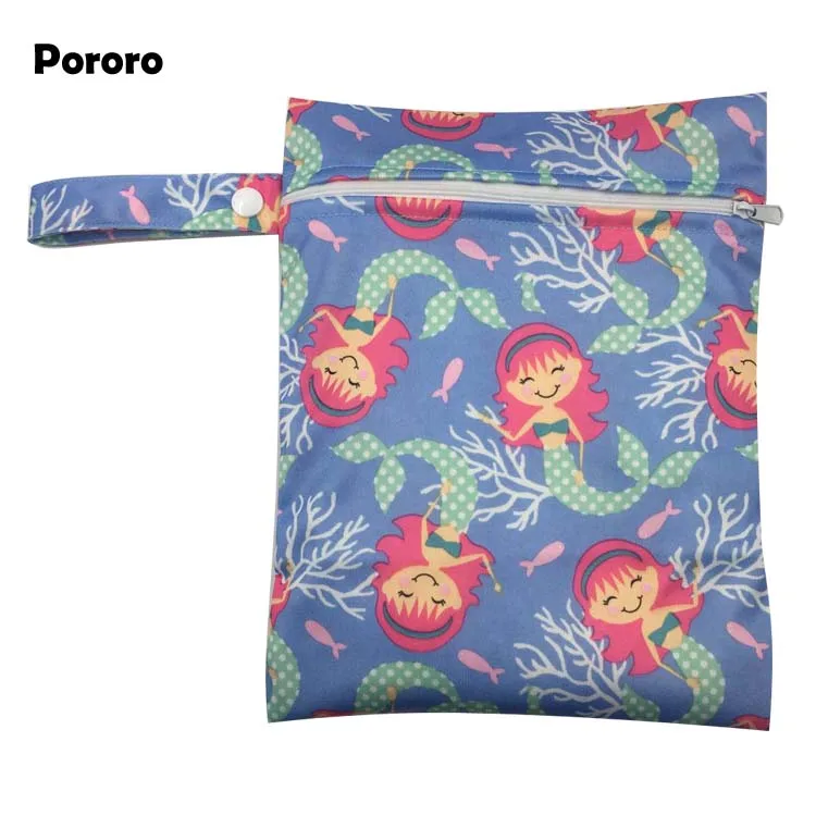 B13 Pororo, 20*25 см, один карман, Детская влажная сумка, модный подгузник с принтами, водонепроницаемая сумка, многоразовые детские подгузники, сумки с ручками для мокрого плавания - Цвет: B13