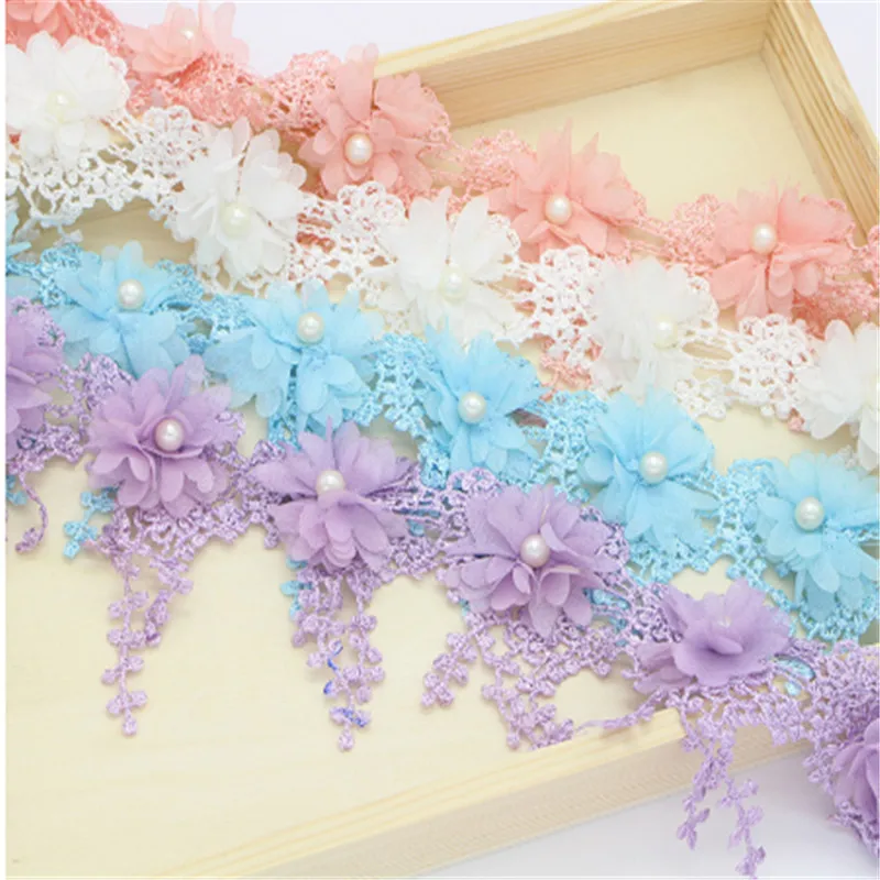 

1yards/lot 7cm 3D Flower Embroidery Lace Fabric Trim Ribbons DIY Sewing On Garment Handmade Materials Accessories Craft Applique