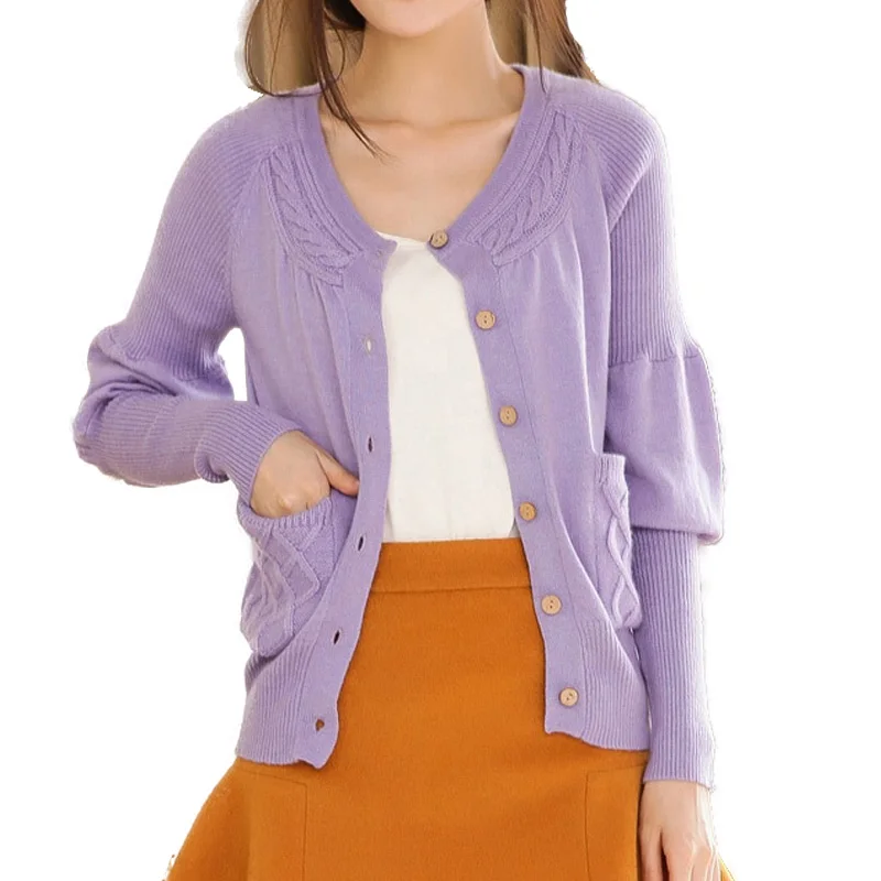 

Korea Style New Fashion Women Single Breasted V Neck Short Cashmere Cardigan Sweater for Female Outerwear Coat