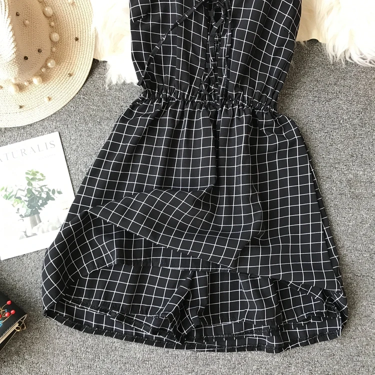 ALPHALMODA, летний женский пляжный комбинезон с цветочным принтом, на шнуровке, на груди, эластичный сзади, без рукавов, повседневный короткий шифоновый комбинезон
