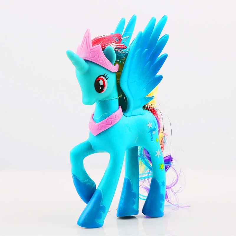 Оранжевый 14 см игрушки My Little Pony Принцесса Селестия Луна серии «юбкой всех цветов радуги; платье в форме единорога из ПВХ, Коллекционная модель куклы для девочек - Цвет: Оранжевый