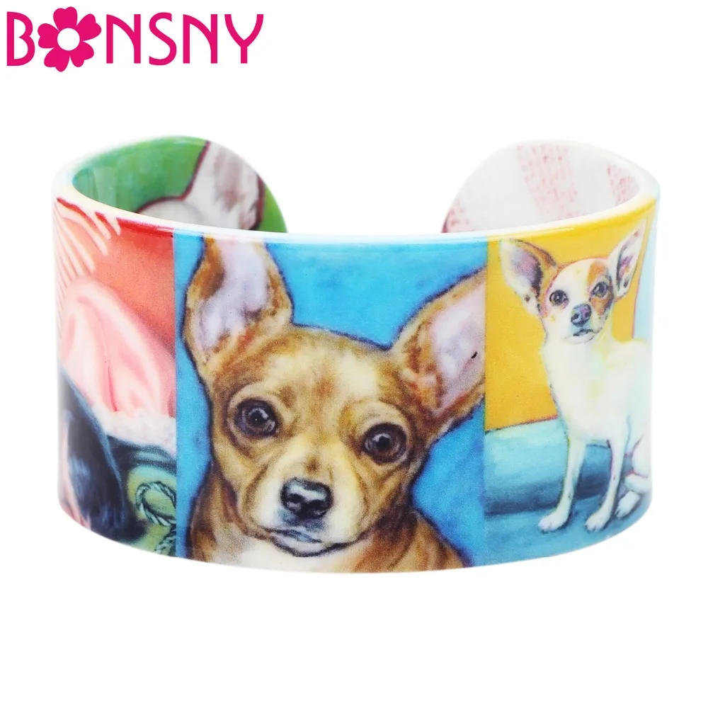 

Bonsny Plastic Floral Chihuahua Dog Bangles Bracelets Indian Craft Jewelry For Women Girl Animal Cartoon Accessories Wholesale