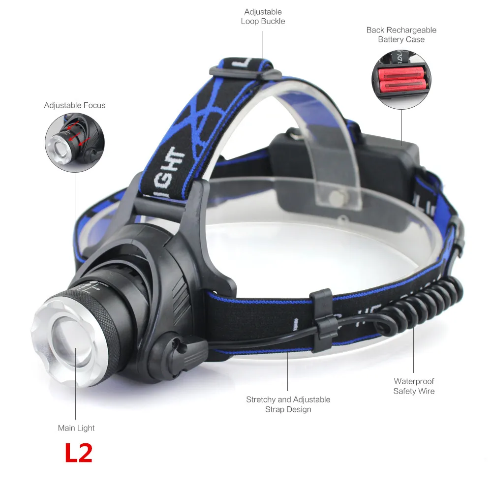 Cree Xml -l2 6000lm Led Headlamp Headlight 18650 Flashlight Head Light Lamp +2x 5000mah Battery+car Charger+ Eu/us Charger | Освещение