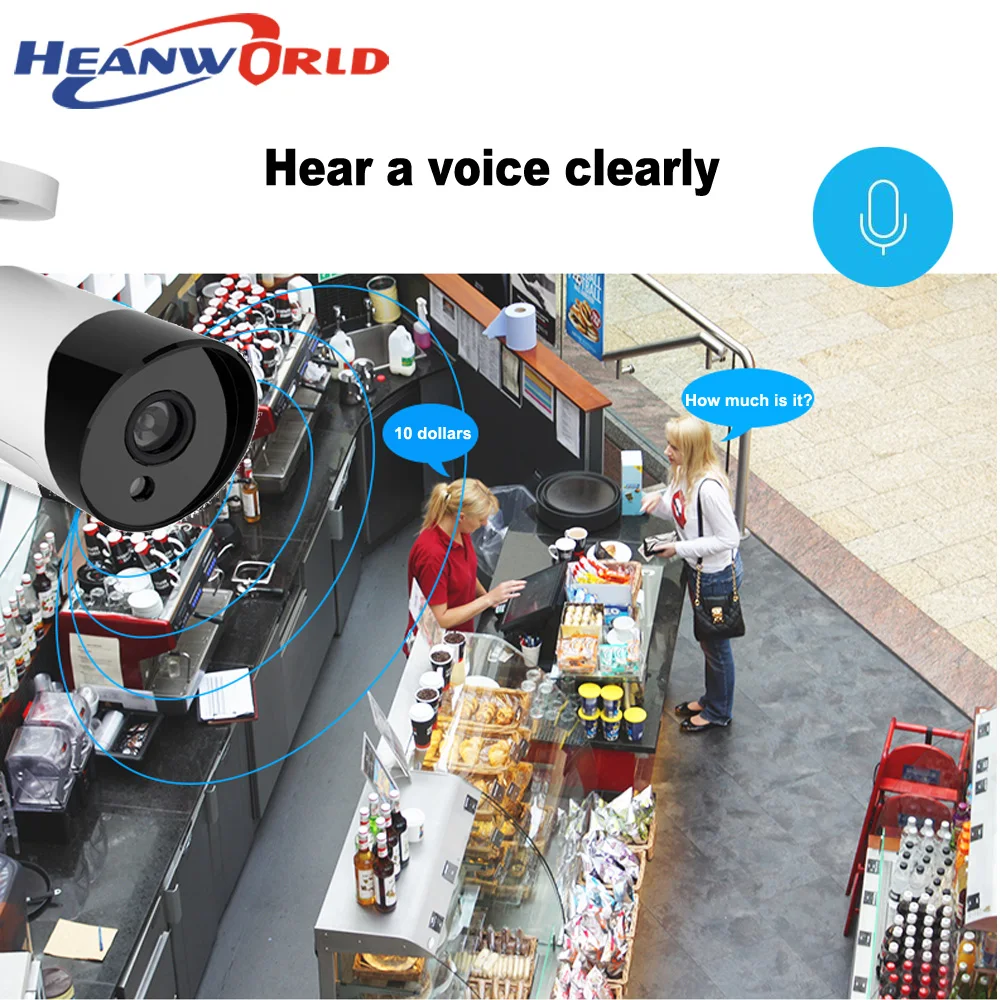 Heanworld HD 1080P IP камера наружная 3MP 4MP 5MP PoE CCTV водонепроницаемая с микрофоном ночное