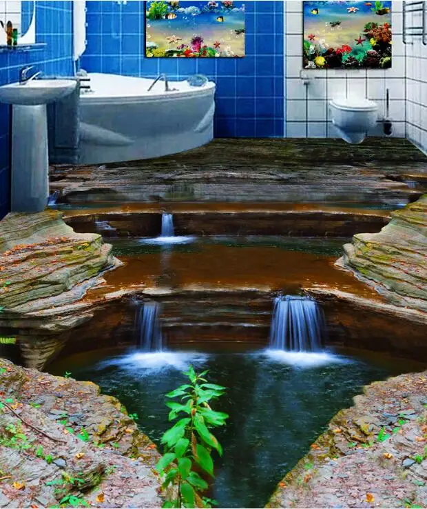 Бесплатная доставка 3D Наклейка на стену с изображением лесных пород водопада