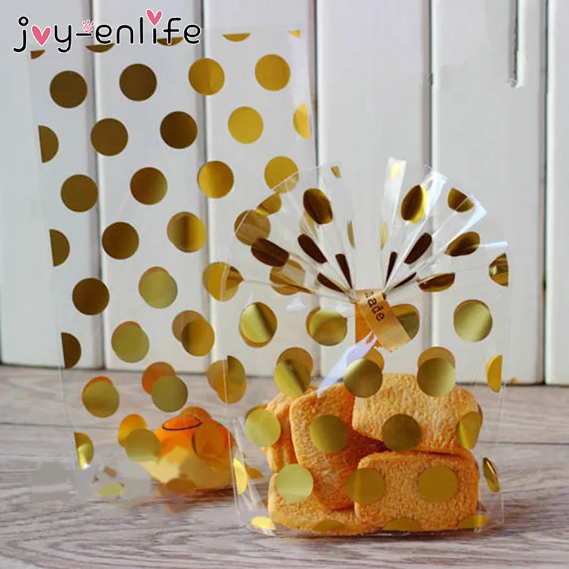 Joy enlife 20 шт 13x21 см белые золотые точки прозрачный мешок Печенье DIY подарочные