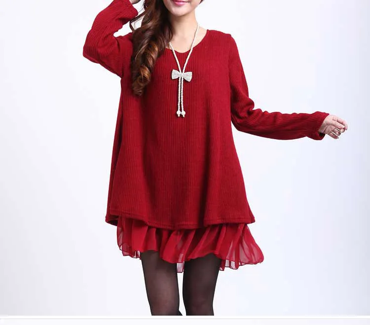 2016 новая зимняя повседневная платье для женщин большой плюс размер шифон свитер