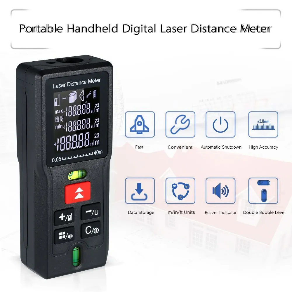

40 60 80 100m Handheld LCD Display Digital Laser Distance Meter Portable Mini Range Finder Rangefinder Backlight