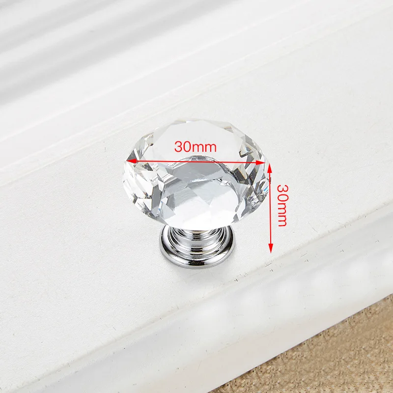 30mm White KAK ручки шкафа Diamond Форма с украшением в виде кристаллов стеклянные ручки 30 мм 40 мм шкаф ручки для выдвижных ящиков Кухня оборудование для обработки мебели - Цвет: 30mm White