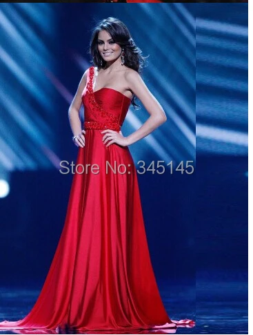 Сексуальные Потрясающие платья знаменитостей с одним плечом Miss Universe A Line