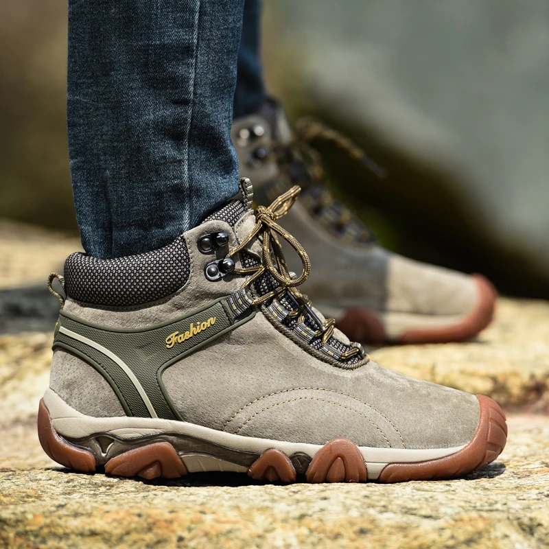 Мужские треккинговые ботинки кожаные для альпинизма водонепроницаемые