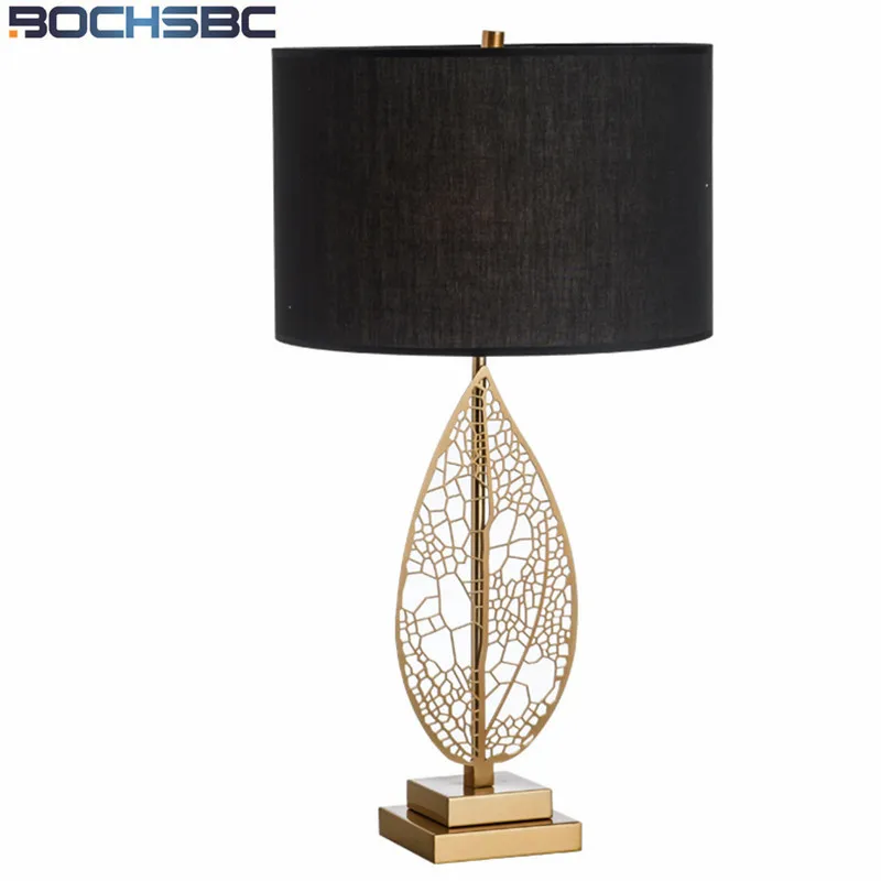 

Modern Hotel Gold Leaves Stand Table Lamps Living Room Study Black Fabric Lampade da tavolo Bedside Table Lamp H72cm